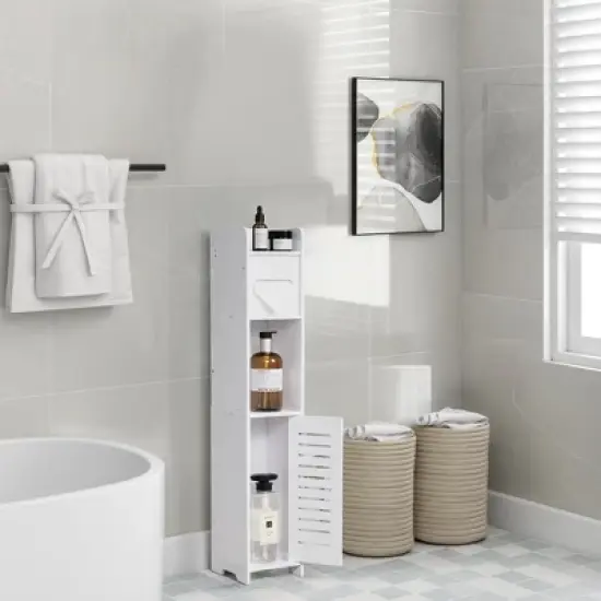 VECELO Bathroom Corner Shelf Storage, Waterproof Corner Cabinet with Toilet Paper Roll, Narrow Storage Organizer for Small Spaces, White image {17}