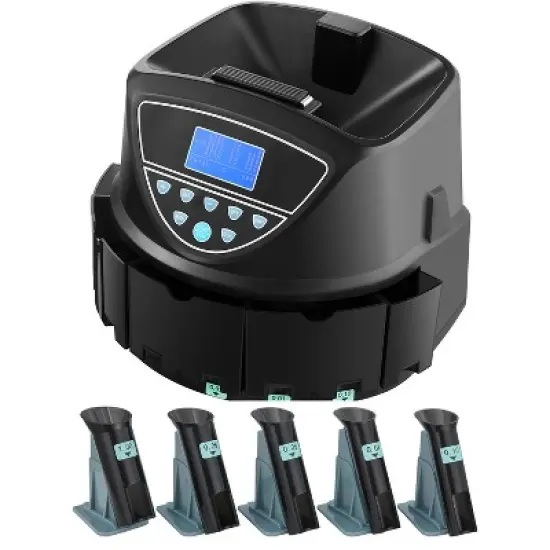 VEVOR USD Coin Sorter, Coin Counter Machine for 5 Kinds of USD Coins, Coin Sorter and Wrapper Machine Holds up to 2000 Coins, Black image {8}