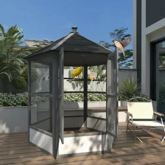 Resenkos Cat Cage, Cat Crate Kennel Enclosure Playpen,74" Wooden Outdoor Cat House Catio with High Weight Capacity, Light Gray image {8}