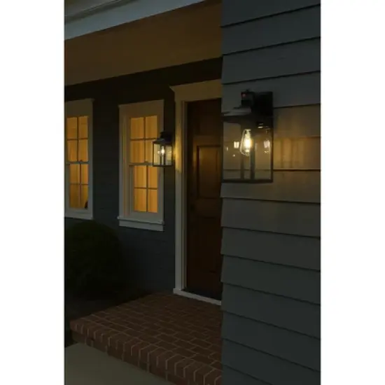 ALOADECOR 1 Light Farmhouse Outdoor Wall Lantern wiht Motion Sensor in Matte Black with Clear Glass for Porch Courtyard (2 Pack) image {6}