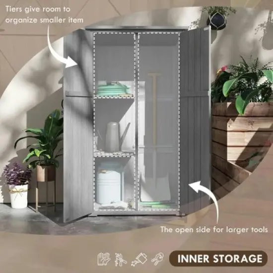 Resenkos Storage Garden Shed,Garden Sheds,Outdoor Storage Cabinet Garden Shed with Waterproof Asphalt Roof and Lockable Doors, Gray image {2}
