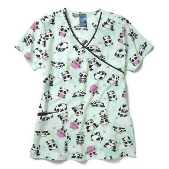Zoe and Chloe Zoe+Chloe Contrast Mock Wrap Print Scrub Top image {1}