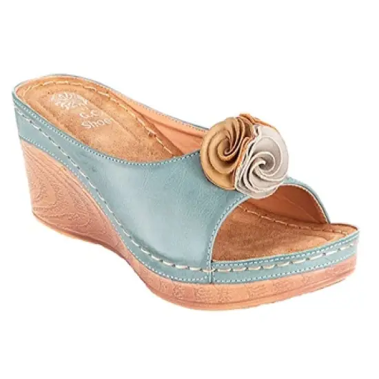 GC Shoes Sydney Flower Comfort Slide Wedge Sandals image {18}