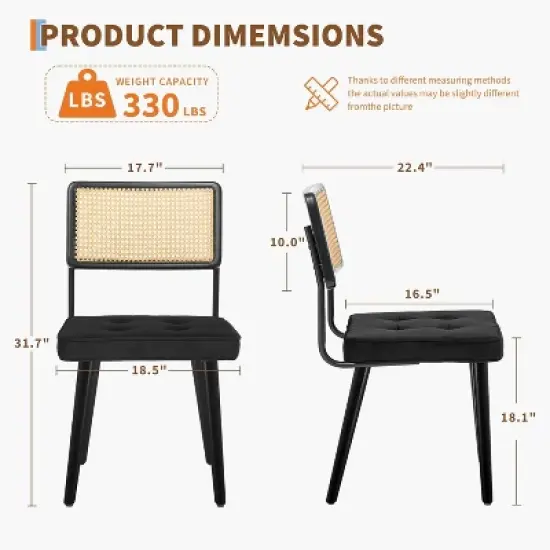 GustoWave Rattan Back Dining Chair (2 Seaters), Dining Room Vintage Chair, Black image {1}