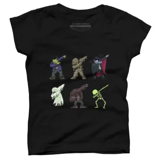 Girl's Design By Humans Dabbing Halloween Creatures Skeleton Zombie Dab By vomaria T-Shirt image {3}