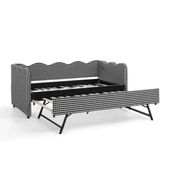 Lycvki Gingham Sofa with Trundle Twin Size Bed Frame No Mattress image {7}