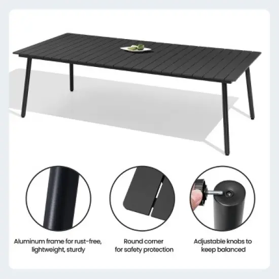 Crestlive Products 7pc Aluminum Patio Dinning Set 72in Table and 6 Chairs Plastic Wood Top with Umbrella Hole for Outdoor Pool Lawn image {10}