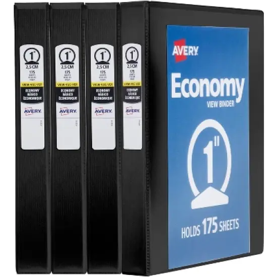 Avery Economy View 3 Ring Binders, 1" Round Rings, 4 Black Binders (19203) image {6}
