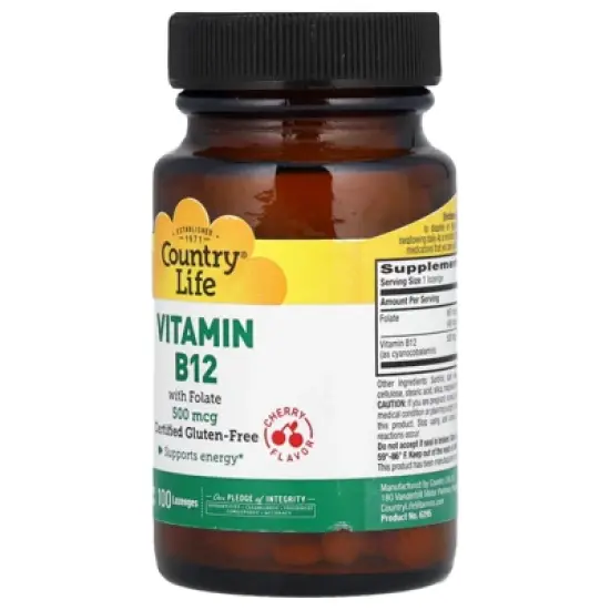 Country Life Vitamin B12 with Folate, Cherry, 100 Lozenges image {3}
