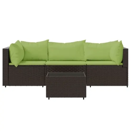 vidaXL Patio Lounge Set Brown with Green Cushions image {2}