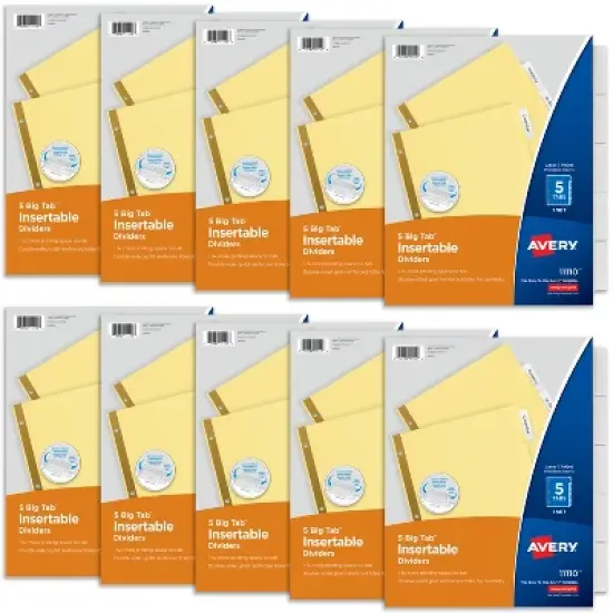 Avery 5 Tab Binder Dividers, Insertable Clear Big Tabs, 1 Set Pack, 10 Packs, 10 Sets Total (11110) image {7}