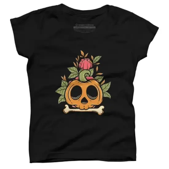 Girl's Design By Humans Halloween with Rose Illustration By rukurustudio T-Shirt image {2}