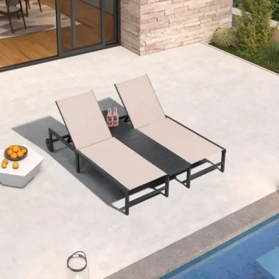 PURPLE LEAF Outdoor Double Chaise Lounge Aluminum Lounge Chairs with Adjustable Backrest Tanning Daybed Reclining Loveseat for Pool Beach Garden Patio image {3}