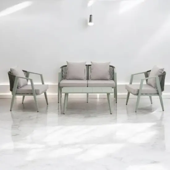 Mshliw Durable Outdoor Seating Set with Cushions and Iron Table &ndash; Comfortable 3-Piece Patio Set for Lawn, Garden, and Poolside image {16}