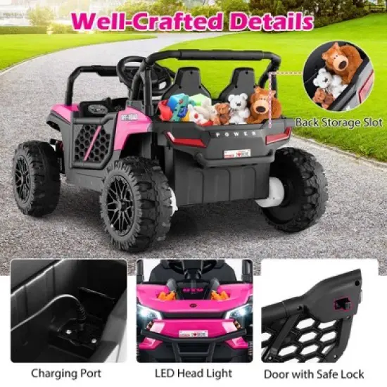 Costway 12V Kids Ride on Truck with Parental Remote 3 Speeds & Reverse Forward Function White/Red/Pink image {7}