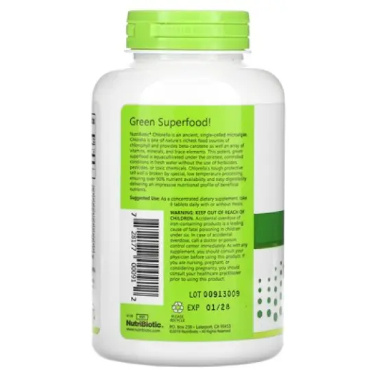 NutriBiotic Chlorella, 500 mg, 300 Vegan Tablets image {2}
