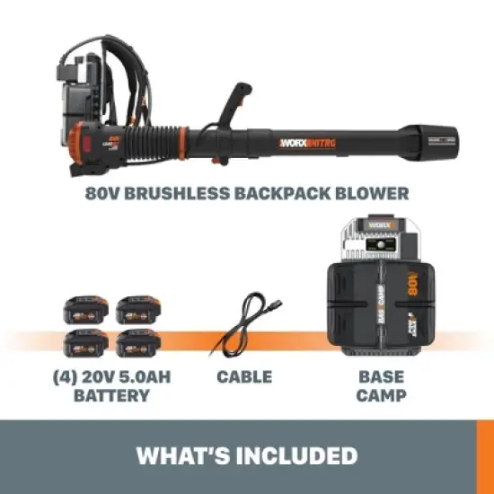 Worx WG572 Nitro 80V Brushless Cordless Backpack Leaf Blower image {1}