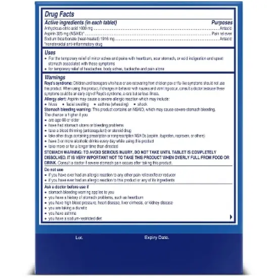 Alka-Seltzer Heartburn + Pain, Aspirin + Antacid Tablets for Fast Pain Relief, Heartburn Relief & Acid Indigestion Relief - 36ct image {6}