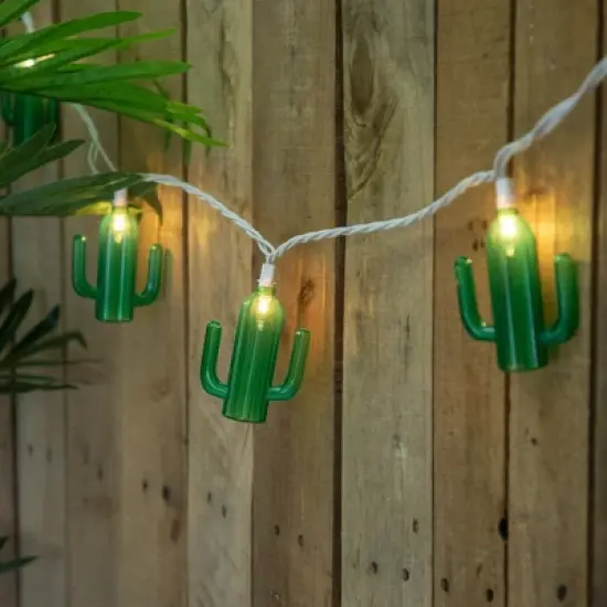 Northlight Green Cactus Patio Light Set - 6' White Wire - 10ct image {1}