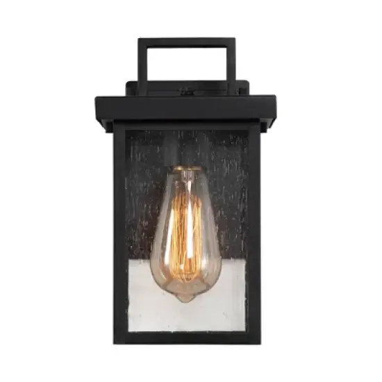 10.5" Square Metal/Glass Outdoor Wall Lamp Black - LNC image {4}
