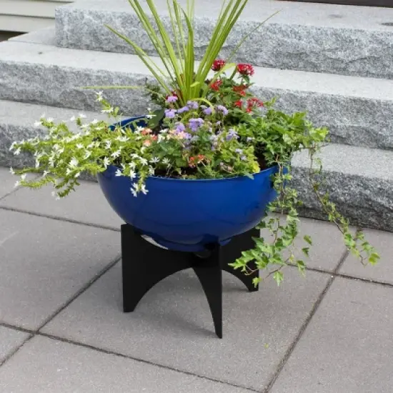 ACHLA Designs 20" Wide Planter Bowl Galvanized Steel with Black Wrought Iron Plant Stand French Blue image {2}