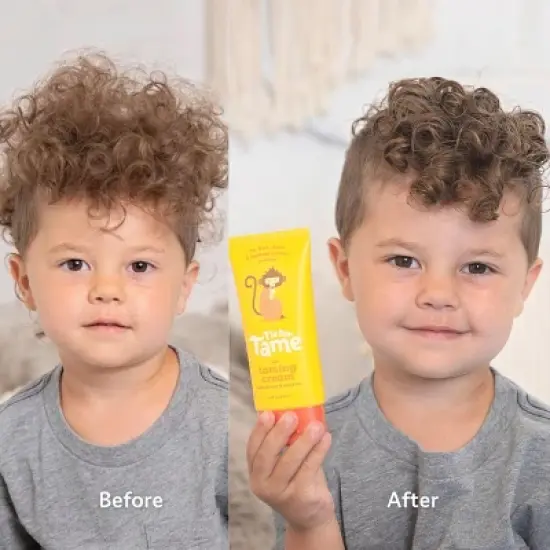 T is for Tame - Kids Hair Styling Kit with Detangling Spray, & Brush, Taming Cream, plus Plush Monkey, Natural & Vegan, Great Gift for New Moms, 4ct image {1}