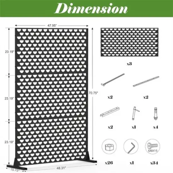 GDFStudio Rob Outdoor/Indoor Freestanding Metal 48"X 70" Privacy Decorative Screens image {2}