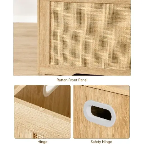 USIKEY 39.4&rdquo; Storage Chest, Toy Box with 2 Safety Hinges, Rattan Storage Bench with Storage, Toy Chest for Bedroom, image {8}