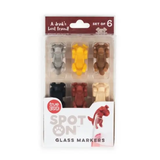 True Zoo Spot On Wine Charms, Silicone Dog Drink Markers, Fits Glasses and Cans, Dishwasher Safe, Multicolor, Set of 6 image {6}