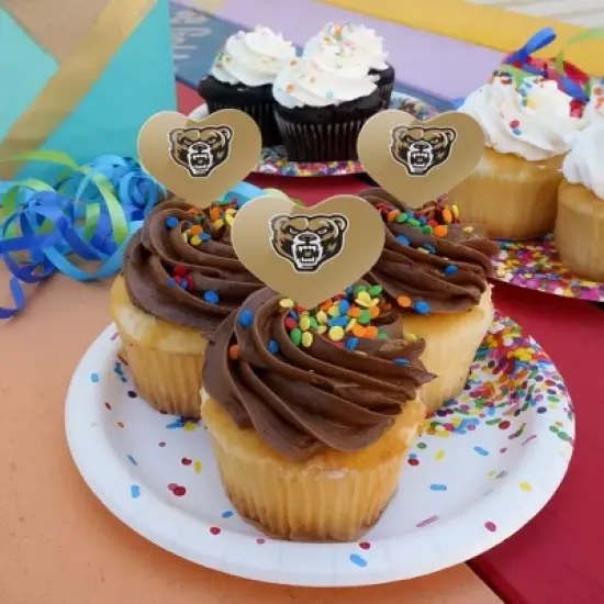 Oakland University Primary Logo Heart Love Cupcake Picks Toppers Decoration Set of 6 image {3}