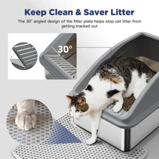 JOEJOY Metal Cat Litter Box,Large Stainless Steel Cat Litter Box,High Side,Anti-Leakage,Non-Sticky, Easy Clean,Odorless image {2}