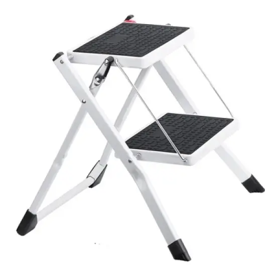 Delxo Portable Collapsible Lightweight Alloy Steel 2-Step Mini Stool Stepladder with Anti-Slip Carry Handgrip and Wide Pedal, White image {1}