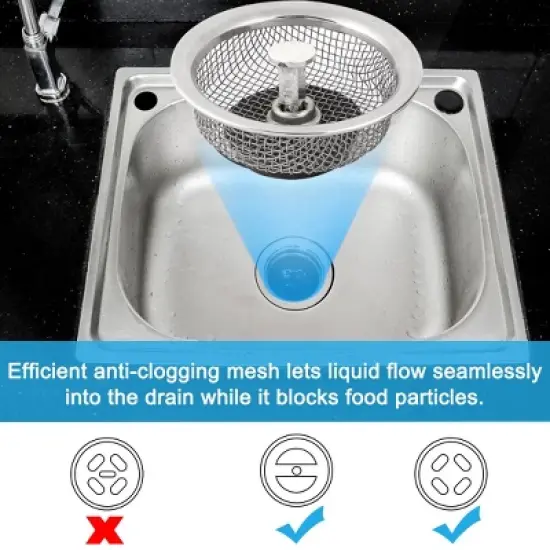 Unique Bargains Stainless Steel Kitchen Mesh Round Shape Sink Strainer 3.3" x 0.9" Silver Tone 2 Pcs image {3}