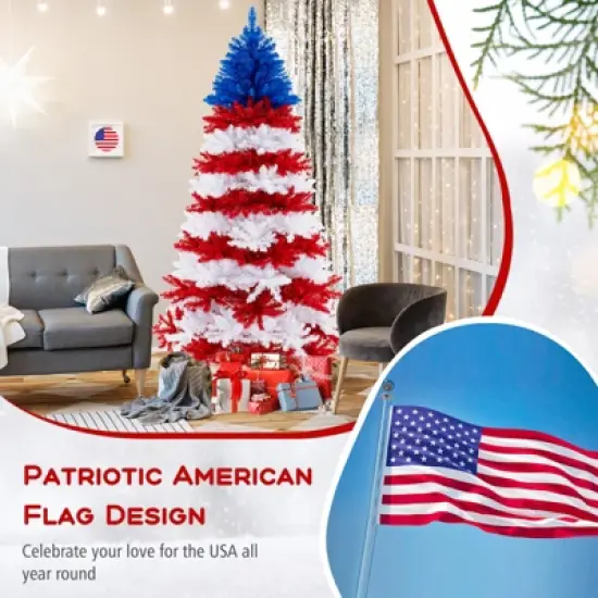 Costway 7.5 FT Patriotic Pre-Lit Artificial Christmas Tree with 1341 Branch Tips 480 Lights image {6}