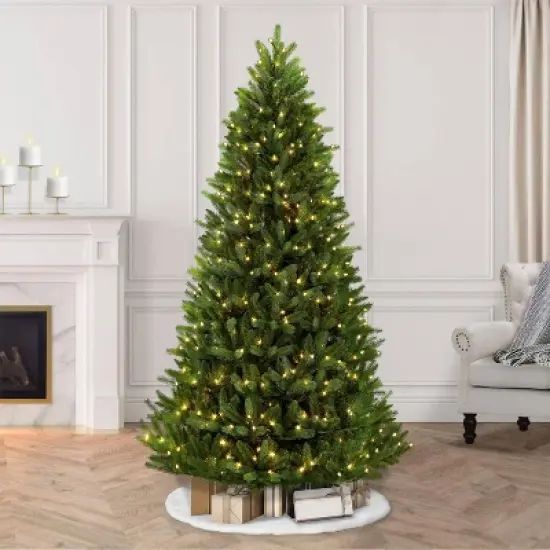 9ft Pre-lit Artificial Christmas Tree Full Geneva Fir - Puleo: Incandescent Lights, Hinged Branches image {1}