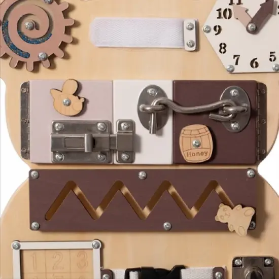 ShpilMaster Wooden Sensory Bear Shaped Learning Toddler Busy Board For Playroom, Nursery, Preschool, and Doctors' Office image {7}