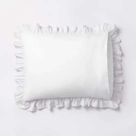 Yarn Dye Stripe with Ruffle Duvet Cover & Sham Set White/Khaki - Threshold&trade; with Studio McGee image {6}