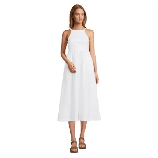 Women's Linen Sleeveless Halter High Neck Midi Dress image {2}