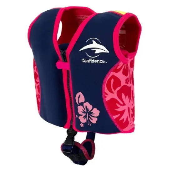 Konfidence Learn to Swim Buoyancy Jacket with Removable Support Strap in Pink Hibiscus image {6}