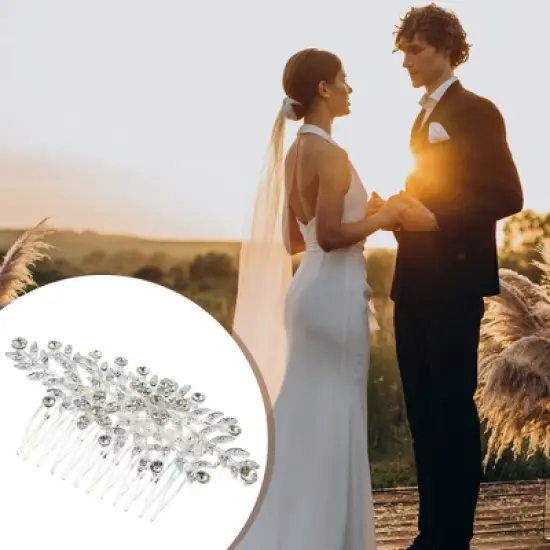 Unique Bargains Women's Rhinestone Hair Bride Wedding Comb 1 Pc Silver Tone 4.33"x2.36" image {3}