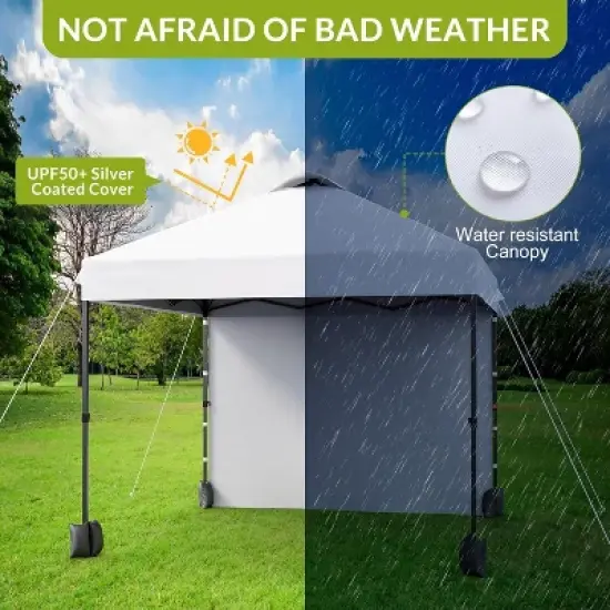 Acekool 10x10 Pop Up Canopy, Outdoor Canopy Tent with Removable Sidewall, Vented Roof, Wheeled Bag for Camping, Picnic, Beach, Black image {6}