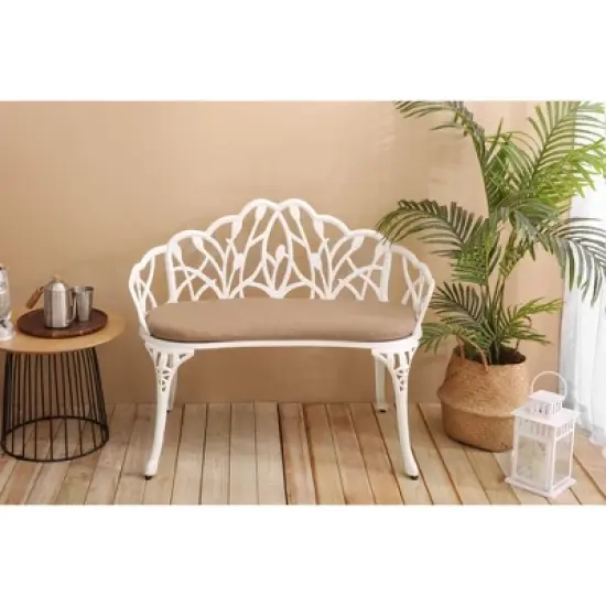 MOEPISY Tulip Patio Garden Bench Metal Park Bench Cast Aluminum Outdoor Furniture With Floral Rose image {8}