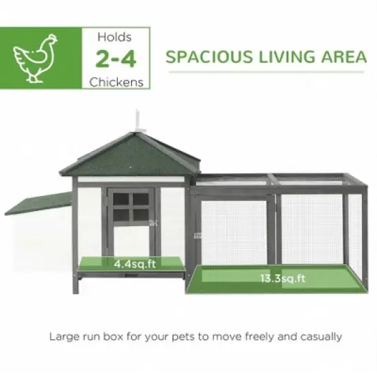 Resenkos Rabbit Hutch, Duck Cage Hutch,Chicken Coop,77" Wooden Chicken Coop with Nesting Box, Outdoor Hen House with Removable Tray, Ramp Run, Gray image {1}