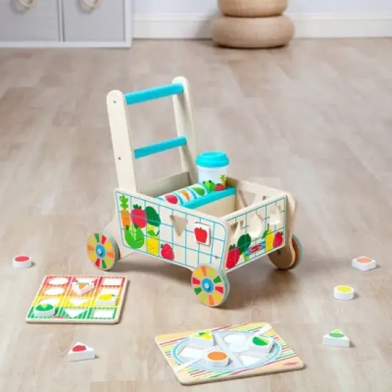 Melissa & Doug Wooden Shape Sorting Grocery Cart Push Toy and Puzzles image {8}