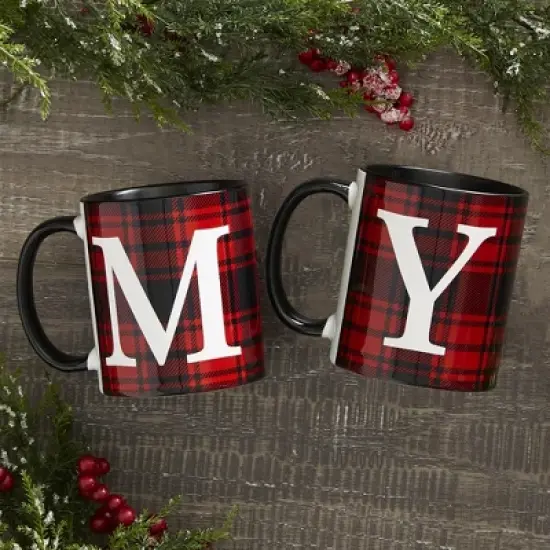 Personalization Mall Christmas Red Plaid Initial Coffee Mug image {2}