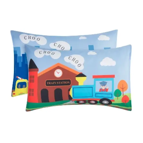 EVERYDAY KIDS 4 Piece Toddler Bedding Set -Choo Choo Train- Includes Comforter, Flat Sheet, Fitted Sheet and Reversible Pillowcase image {9}