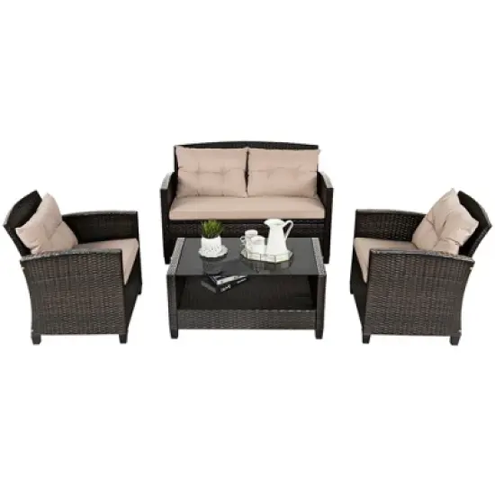 Costway 8pcs Patio Rattan Conversation Set Cushioned Outdoor Furniture Set image {5}