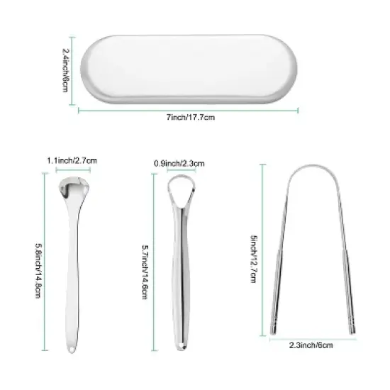 YEVYO Tongue Scraper for Adults (3 Pack)- 100% Stainless Steel Tongue Cleaner with Travel Case - Metal Tongue Scraper to Reduce Bad Breath image {1}