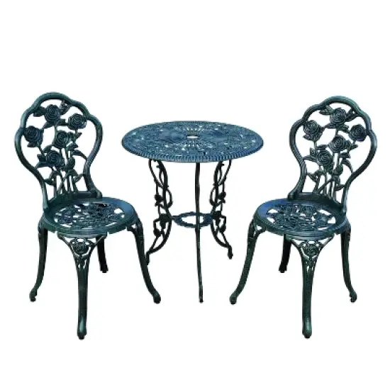 3pc Rose Cast Metal Set with Cast Aluminum Table Top & Chairs - Oakland Living image {6}