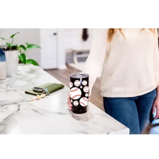 100 North 20 Ounce Stainless Steel On the Go Travel Tumbler With Push Top Lid, Baseball Black image {3}